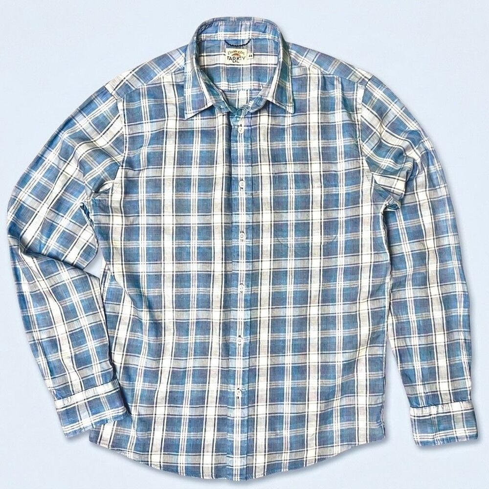 Faherty Movement Shirt Atlantic Sky Plaid Hidden Collar Stretch Mens M